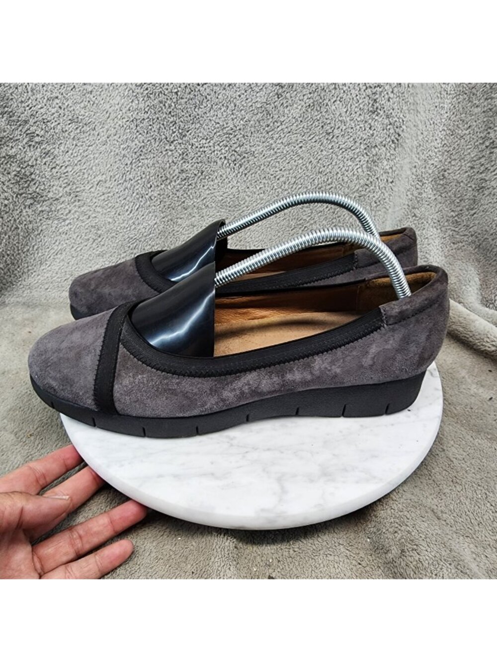 Clarks Shoes Womens Size 10 Gray Suede Artisan Slip On Wedge Loafer *Read*